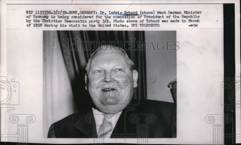 1959 Press Photo West German Minister Of Economy Dr Ludwig Erhard - neb48966 - Historic Images