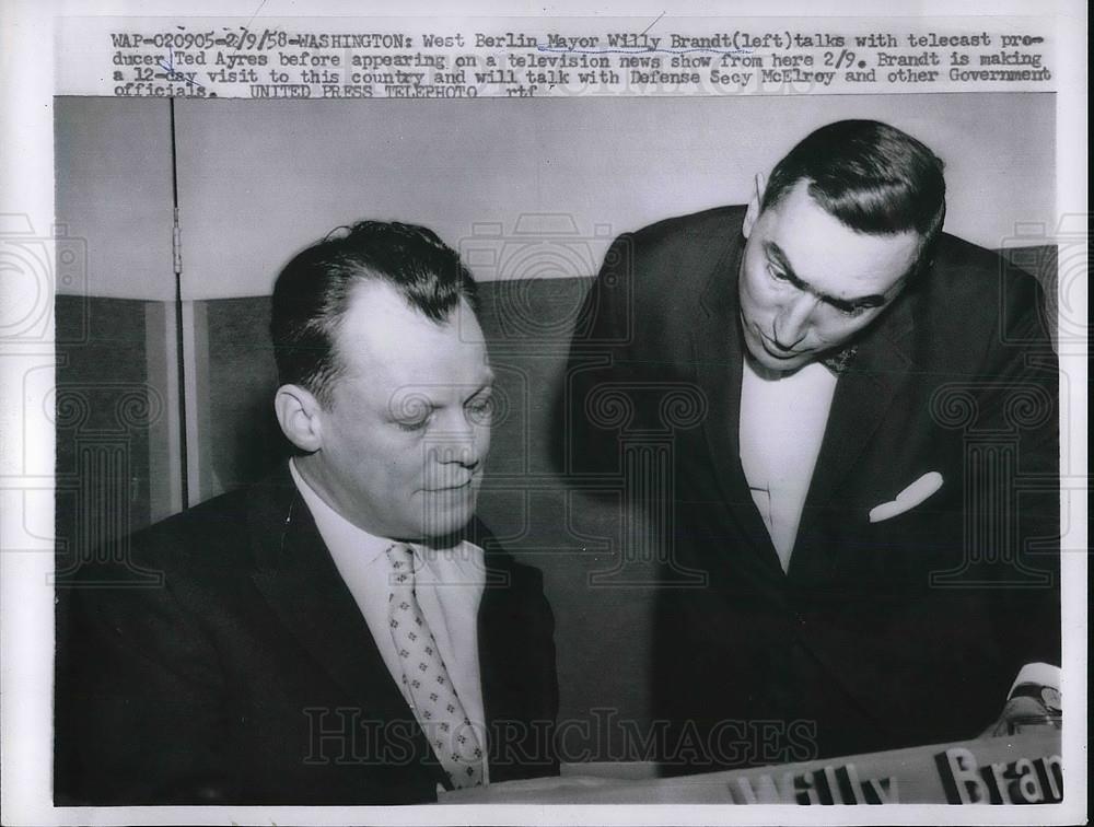 1958 Press Photo West Berlin Mayor Willy Brandt Ted Ayres - Historic Images