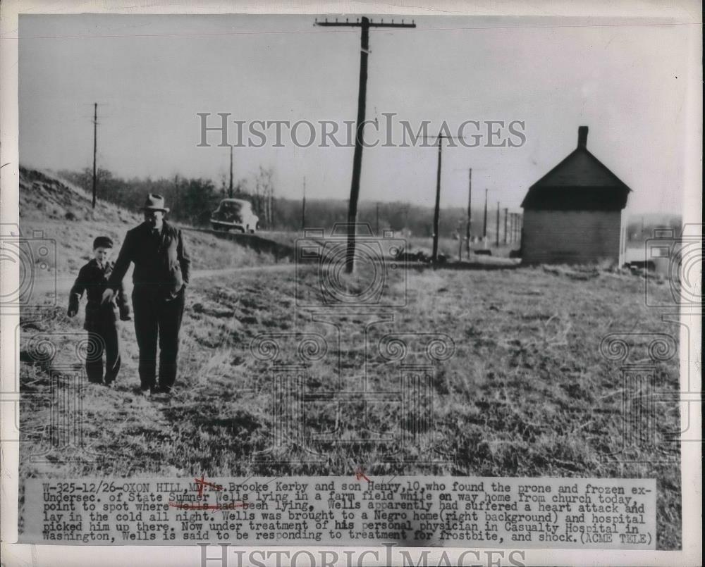 1949 Press Photo Brooke Kerby And Son Who Found Sumner Wells Frozen Oxon Hill MN - Historic Images