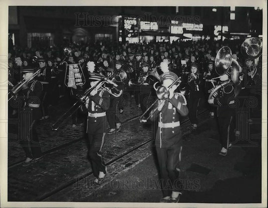 1948 Press Photo The West Tech Band Marching in a Parade - Historic Images