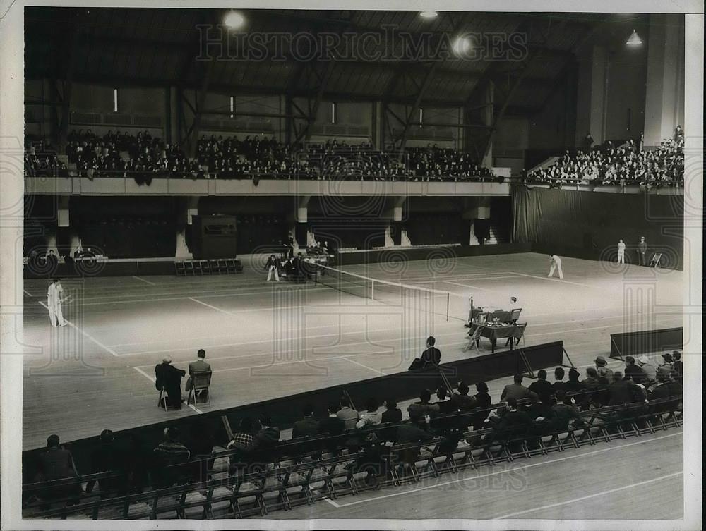 1935 Press Photo Regiment Indoor Tennis Tournament, Mangin Wins Over B. Bell - Historic Images