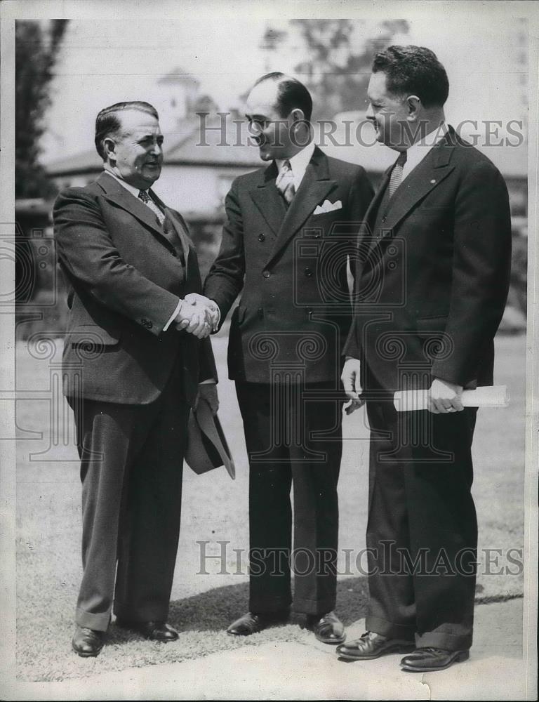 1934 Press Photo Mayor Frank L. Shaw,Gov. James Rolph &amp; Col. Carlos Huntington - Historic Images