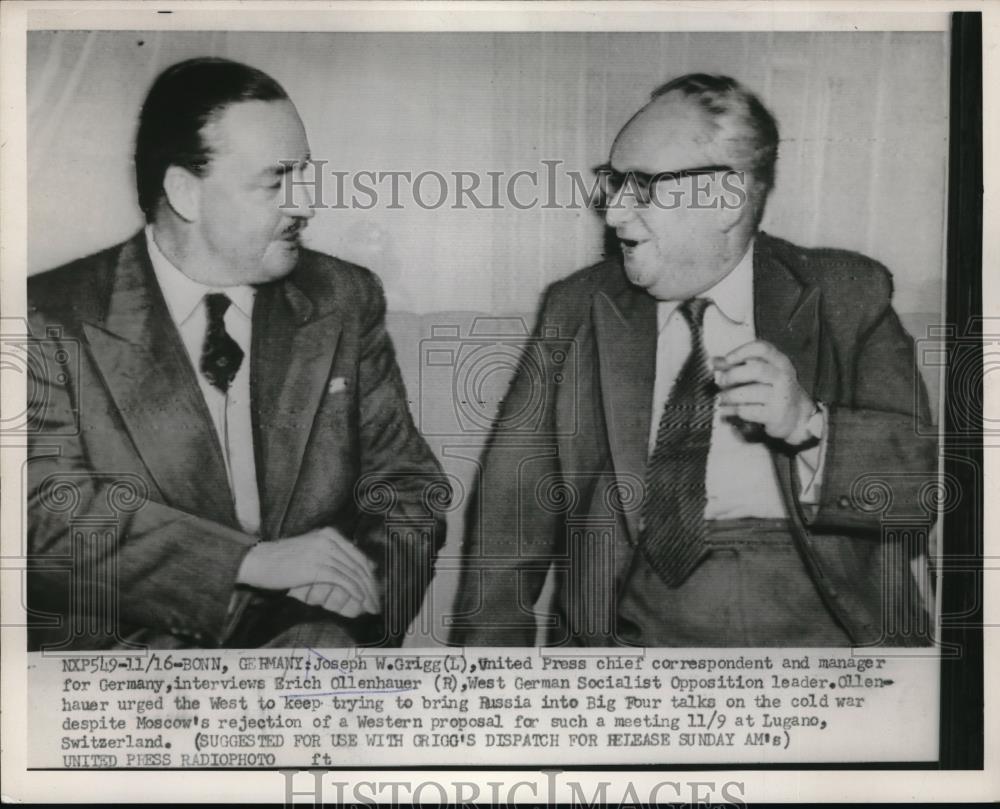 1953 Press Photo Joseph Grigg interviewing Erich Ollenhauer, W. German Socialist - Historic Images