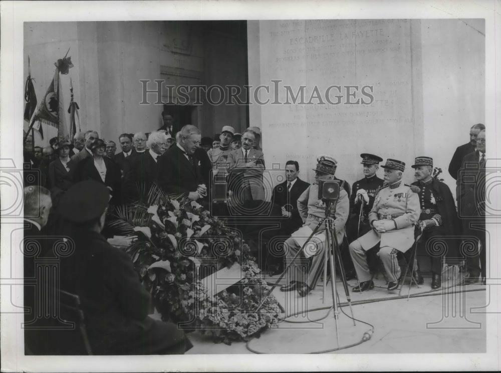 1932 Press Photo Ambassador Edge Speaks During Memorial Day Event In Paris - Historic Images