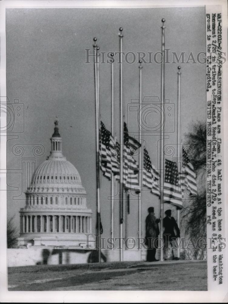 1959 Press Photo D.C. US flag at half staff for Rep. Daniel Reed - Historic Images