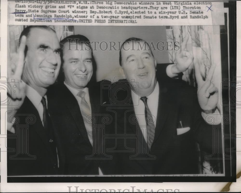 1958 Press Photo West Virginia Democrats, Thornton Berry, Robert Byrd, Randolph - Historic Images