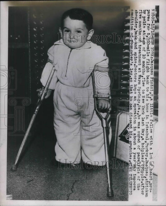 1949 Press Photo Jacques Fintzi, 2, stricken by polio at 10 months - Historic Images