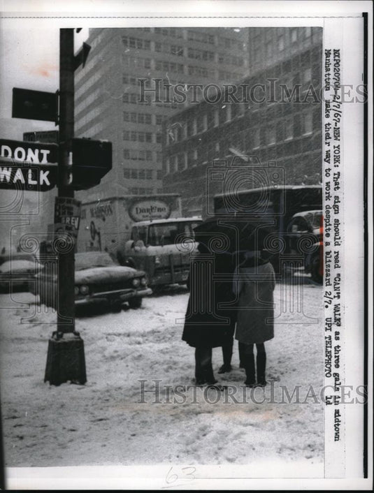 1967 Press Photo NYC, Girls in blizzard try to walk to work - neb50685 - Historic Images