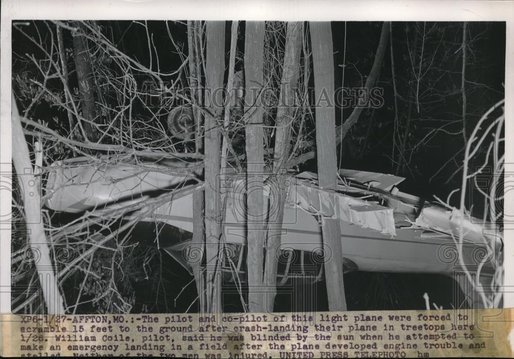 1953 Press Photo Affton,Mo small plane crashedin the trees - neb51047 - Historic Images