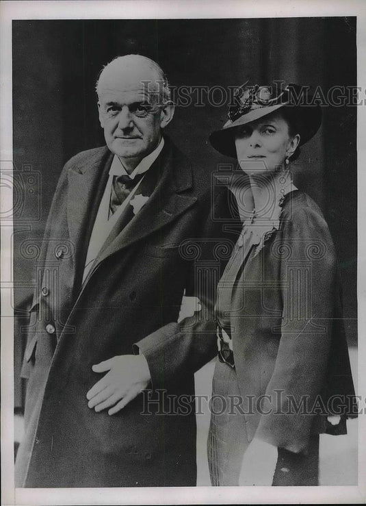 1936 Press Photo NRA Council Sir E Lionel Fletchner & bride Mrs L Hicks - Historic Images