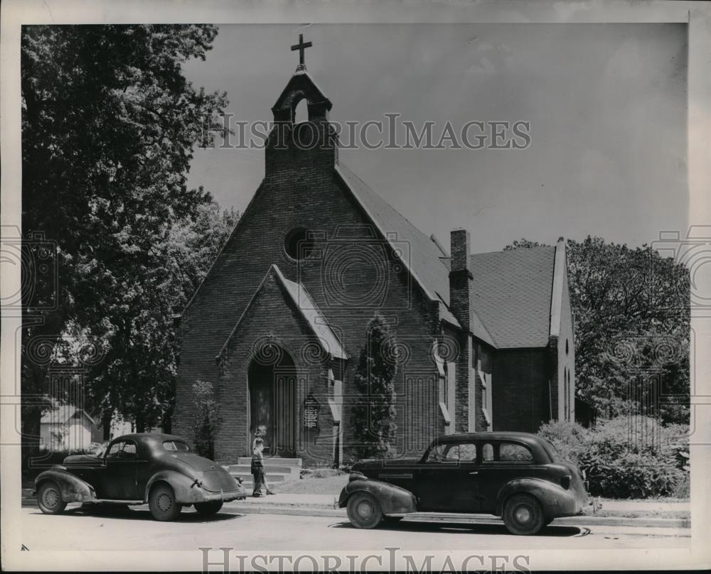 1945 Press Photo Trinity Episcopal Church Mrs. Truman and Market Liberty Street - Historic Images