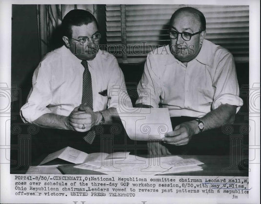 1954 Press Photo Natl Republican comm. Leonard Hall & Ray Bliss - Historic Images