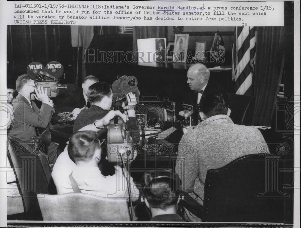 1958 Press Photo Ind. Gov Harold Handley to run for Senator - Historic Images