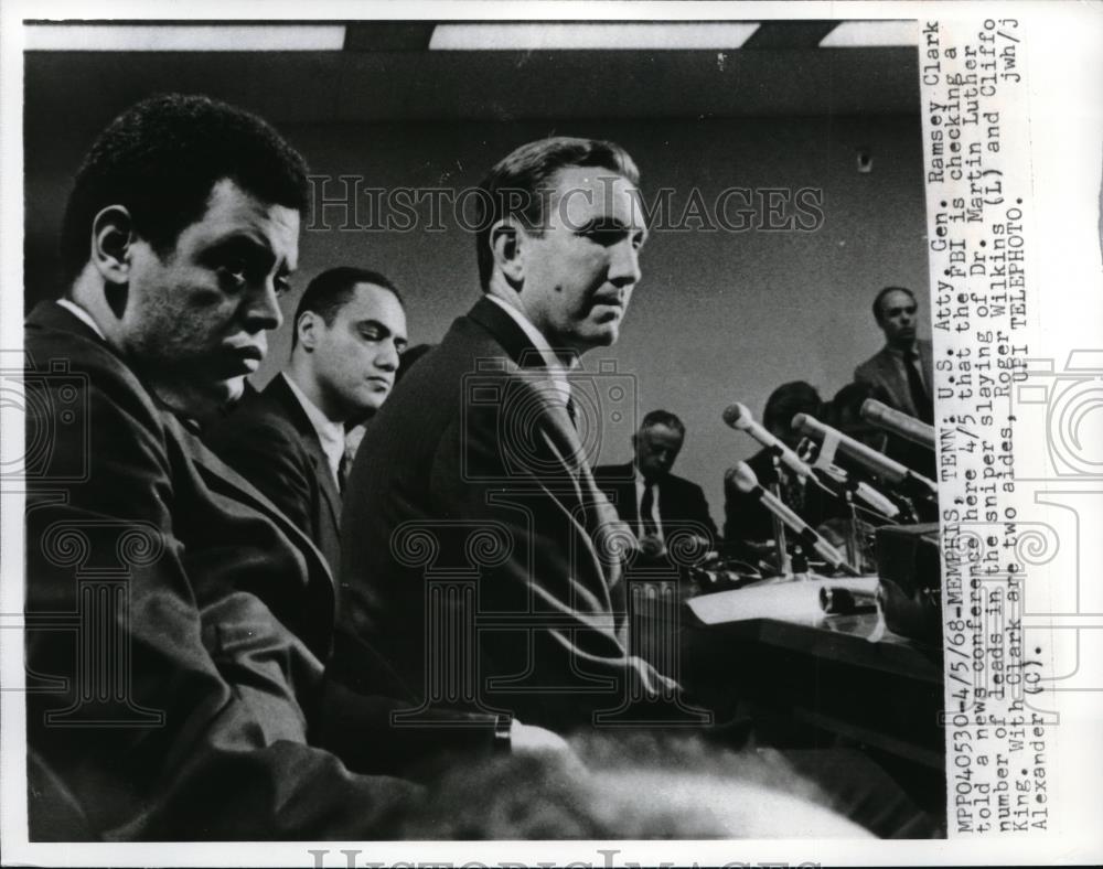 1968 Press Photo Ramsey Clark Roger Wilkins Cliffe Alexander press conference - Historic Images