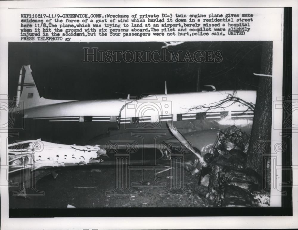 1957 Press Photo Wreckage of DC-3 plane at Greenwich, Conn. - neb51161 - Historic Images