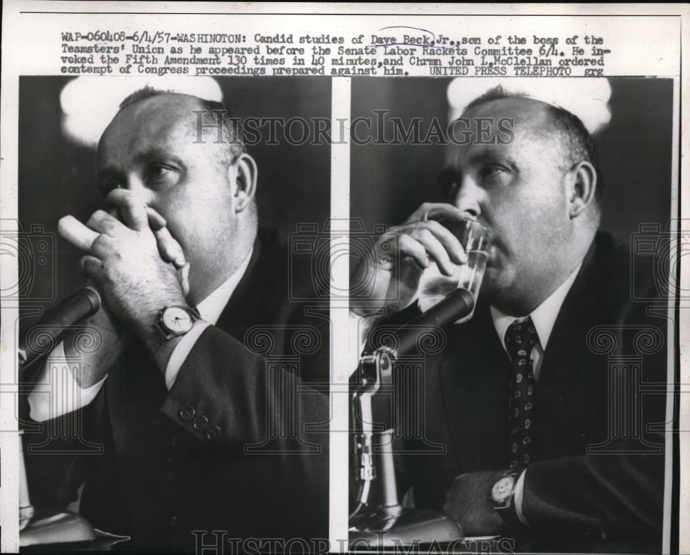 1957 Press Photo D.C. Dave Beck Jr, son of Teamsters union boss at Senate comm. - Historic Images