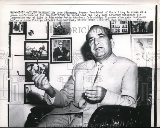 1958 Press Photo Jose Figueres, President of Costa Rica visits D.C. - neb50523 - Historic Images