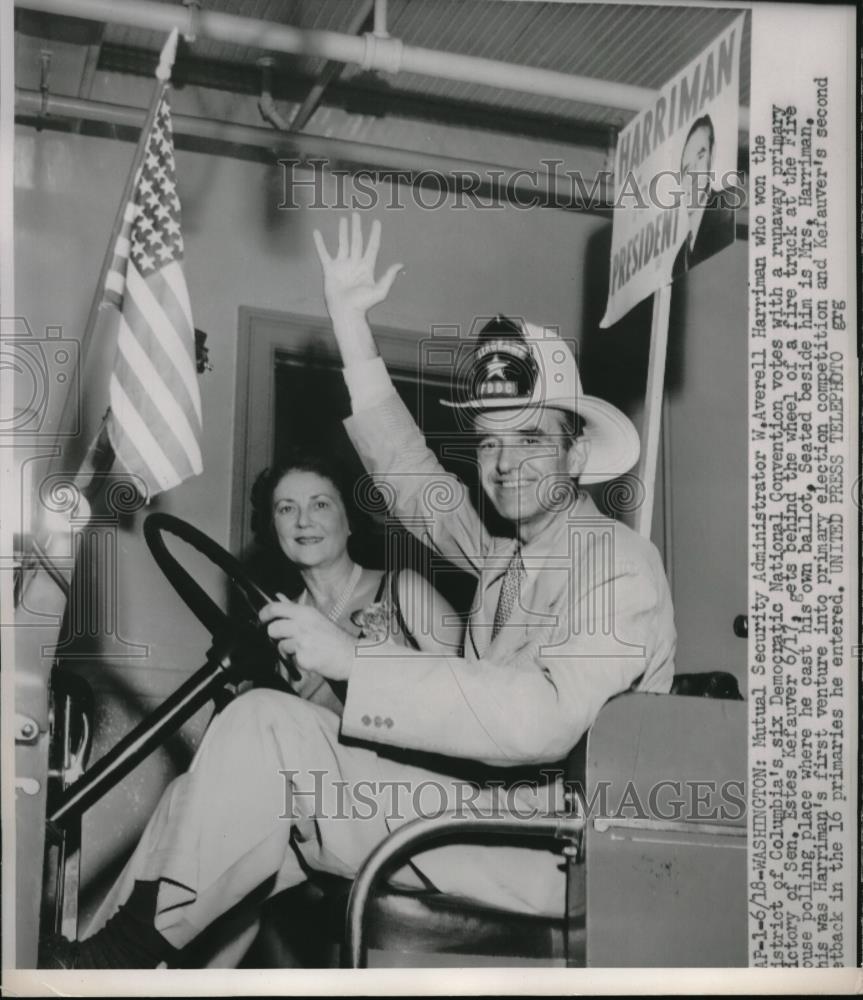 1952 Press Photo William Harriman celebrating with wife after primary victory. - Historic Images