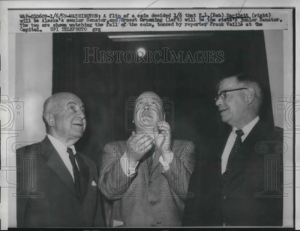 1959 Press Photo E.L. Bartlett Senator Ernest Grening Reporter Frank Vaille - Historic Images