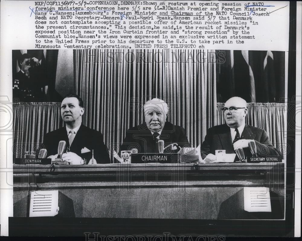 1958 Press Photo NATO Conference, Hans Hansen, Joseph Bech, Paul-Henri Spaak - Historic Images