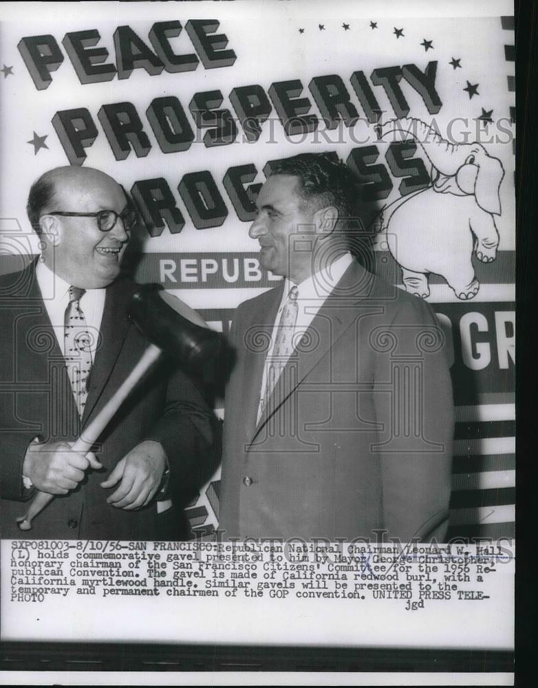 1956 Press Photo GOP Natl Convention, Leonard Hall &amp; Geo Christopher - Historic Images