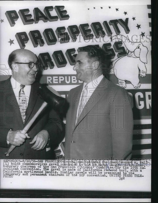 1956 Press Photo GOP Natl Convention, Leonard Hall & Geo Christopher - Historic Images