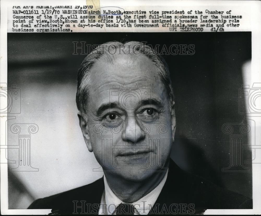 1970 Press Photo Arch N. Booth VP Chamber of Commerce - Historic Images