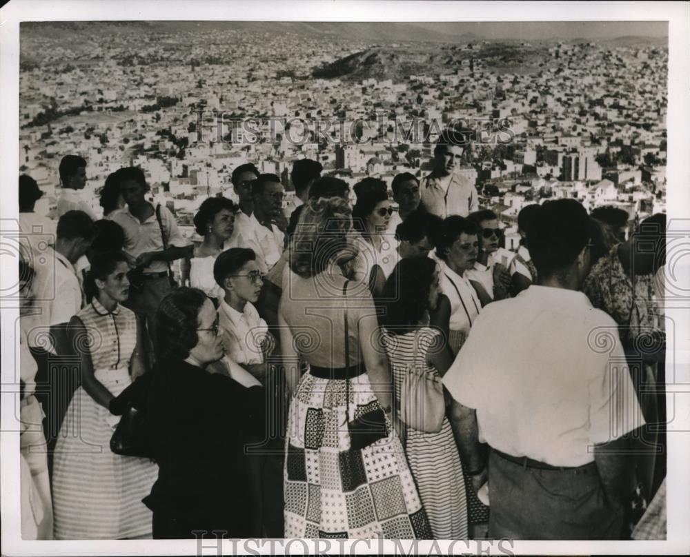 1954 Press Photo American Exchange Students, Greek Pupils, at &quot;Holy&quot; Rock - Historic Images