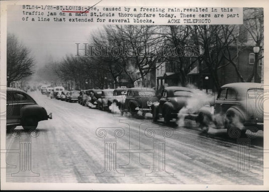 1949 Press Photo St Louis, Mo backed up traffic & accidents to to ice storm - Historic Images