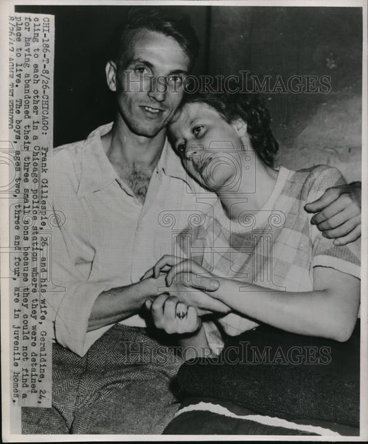 1947 Press Photo Frank Gillespie & Wife Geraldine Detained By Police Chicago - Historic Images