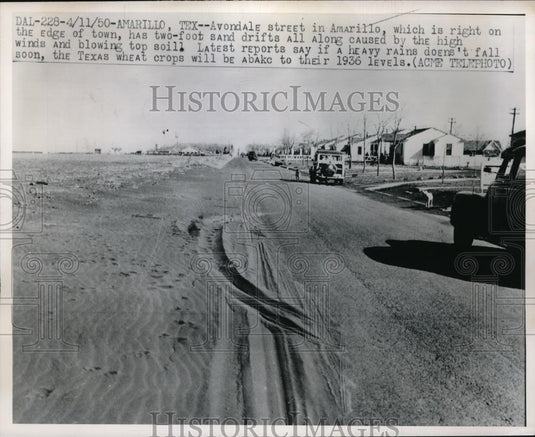 1950 Press Photo Amarillo, Tex. Avondale Street & huge sand drifts - neb51020 - Historic Images