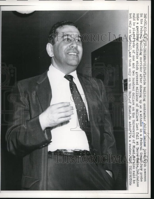 1958 Press Photo Julius Gaines, witness in Fed. case against gambling syndicate - Historic Images