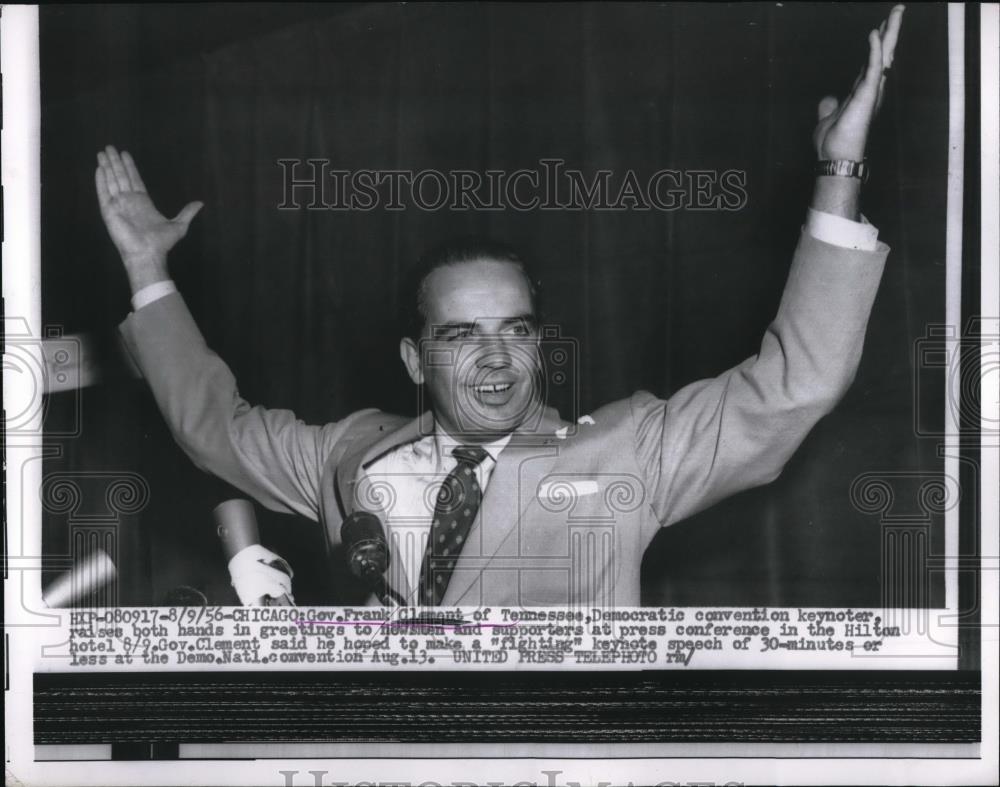 1956 Press Photo Gov. Frank Clement of Tennessee Raises Hands Press Conference - Historic Images