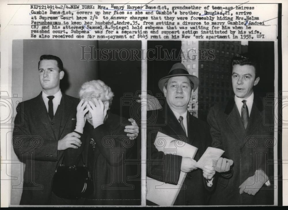 1960 Press Photo Mrs HH Benedict, Doug Benedict at court in NYC - Historic Images