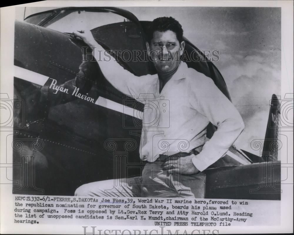 1954 Press Photo Joe Foss World War II Marine Hero - neb52962 - Historic Images