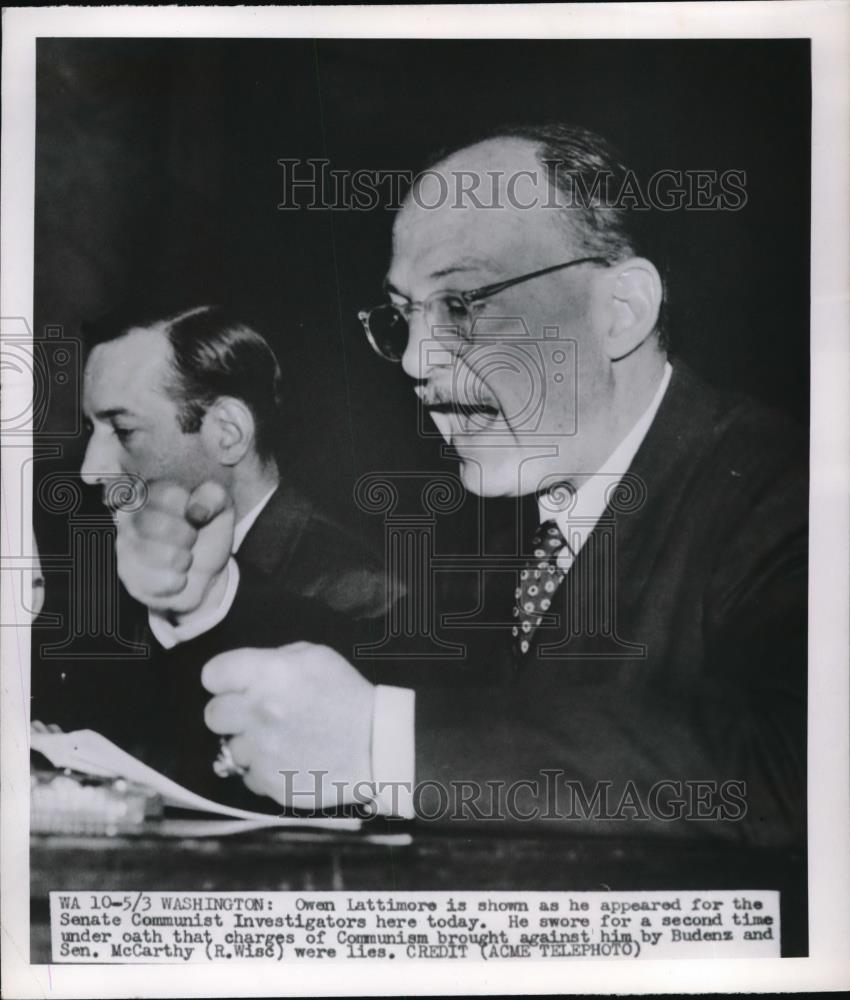 1950 Press Photo Owen Lattimore Appears Before Senate Communist Investigators - Historic Images