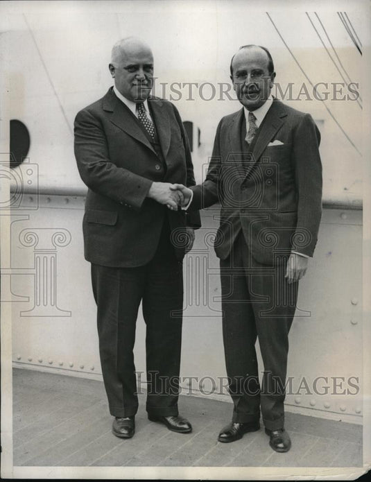 1933 Press Photo Mayor John P. O'Brien, Joseph P. Grace of Grace Line - Historic Images