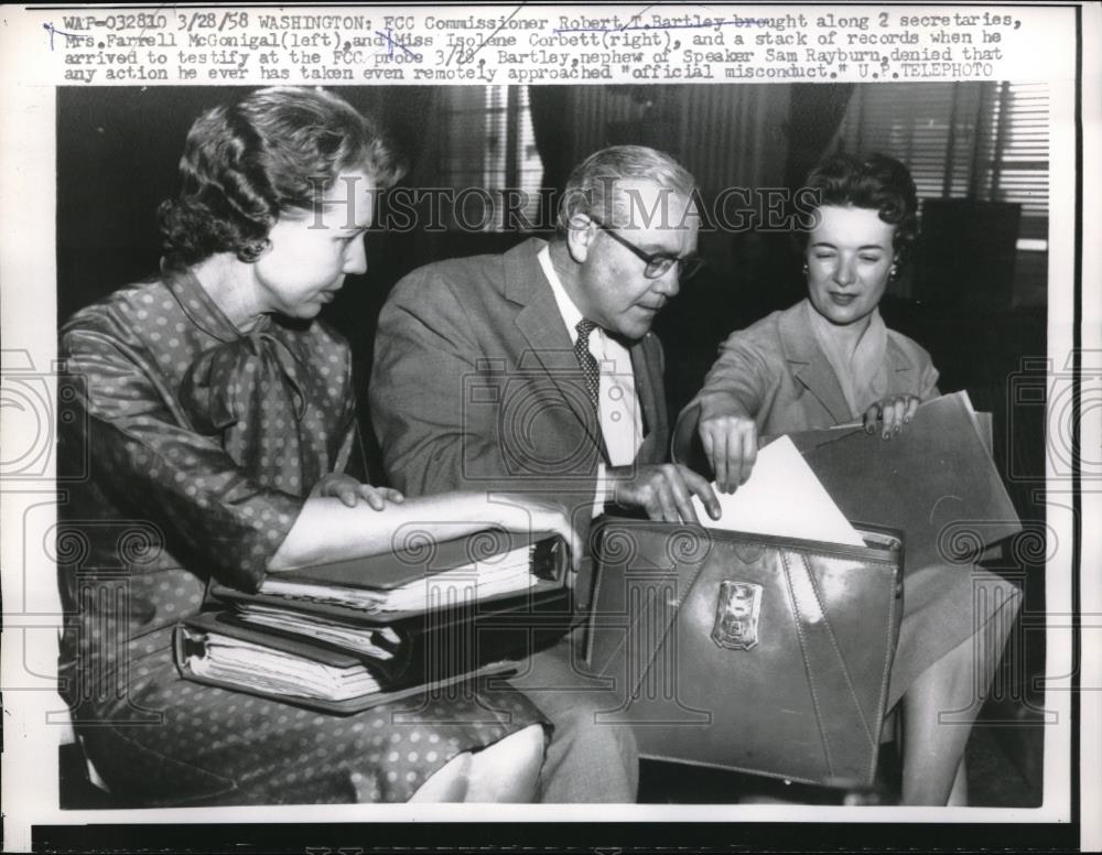 1958 Press Photo Wash.D.C. FCC Commissioner R Bartley,Mrs F McGonigal, L Corbett - Historic Images