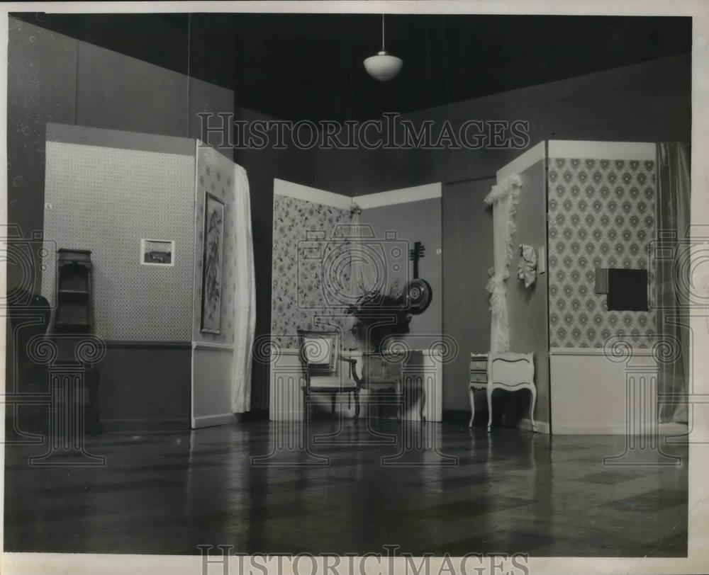 1955 Press Photo Home decorating panels shown at Builders Exchange - Historic Images