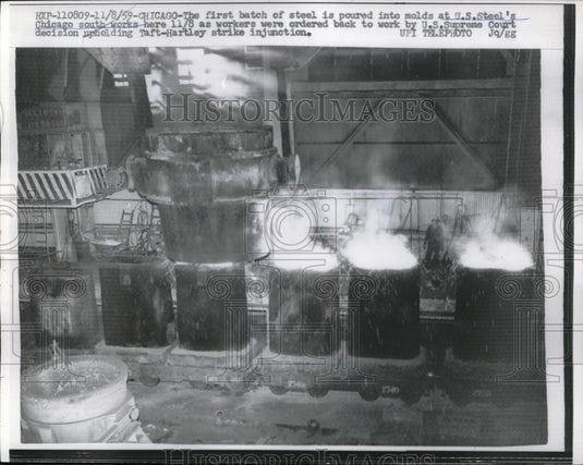 1959 Press Photo First Batch OF Steel Poured Into Molds At US Steel's - Historic Images