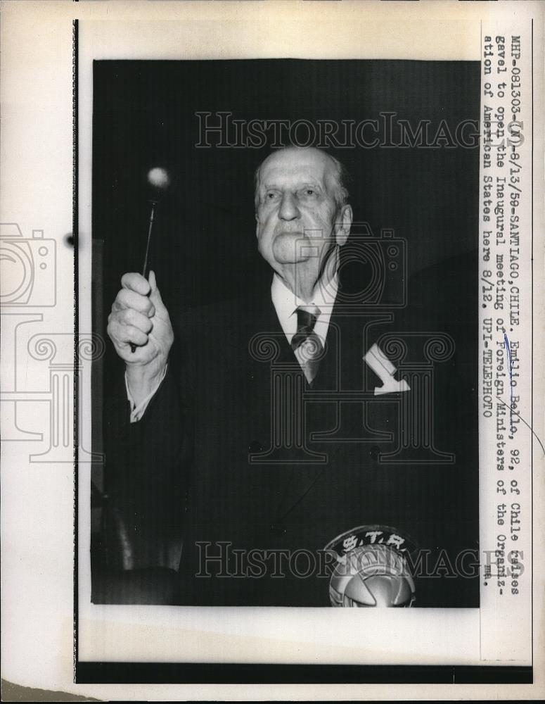 1959 Press Photo Emilio Bello opens meeting of Foreign Ministers in Chile - Historic Images