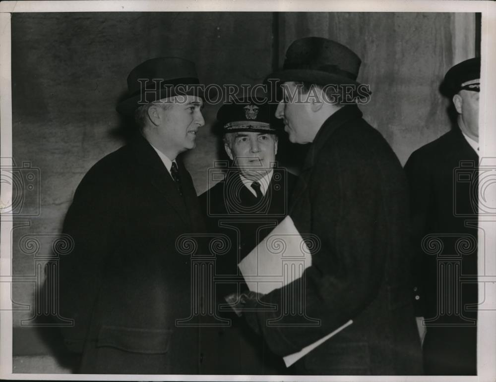 1937 Press Photo Asst Sec Navy Chas Edison,Adm H Laning,JT Sharkey - Historic Images