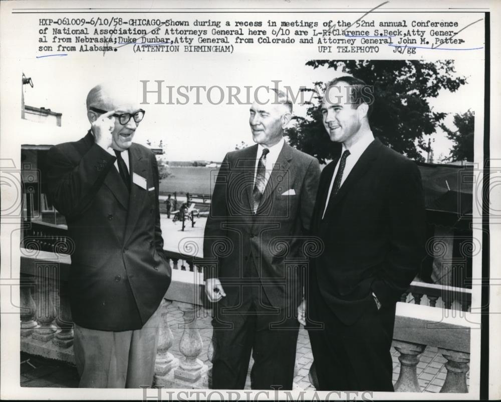 1958 Press Photo Attorney Generals Clarence Beck, Duke Dunbar, J. Patterson - Historic Images