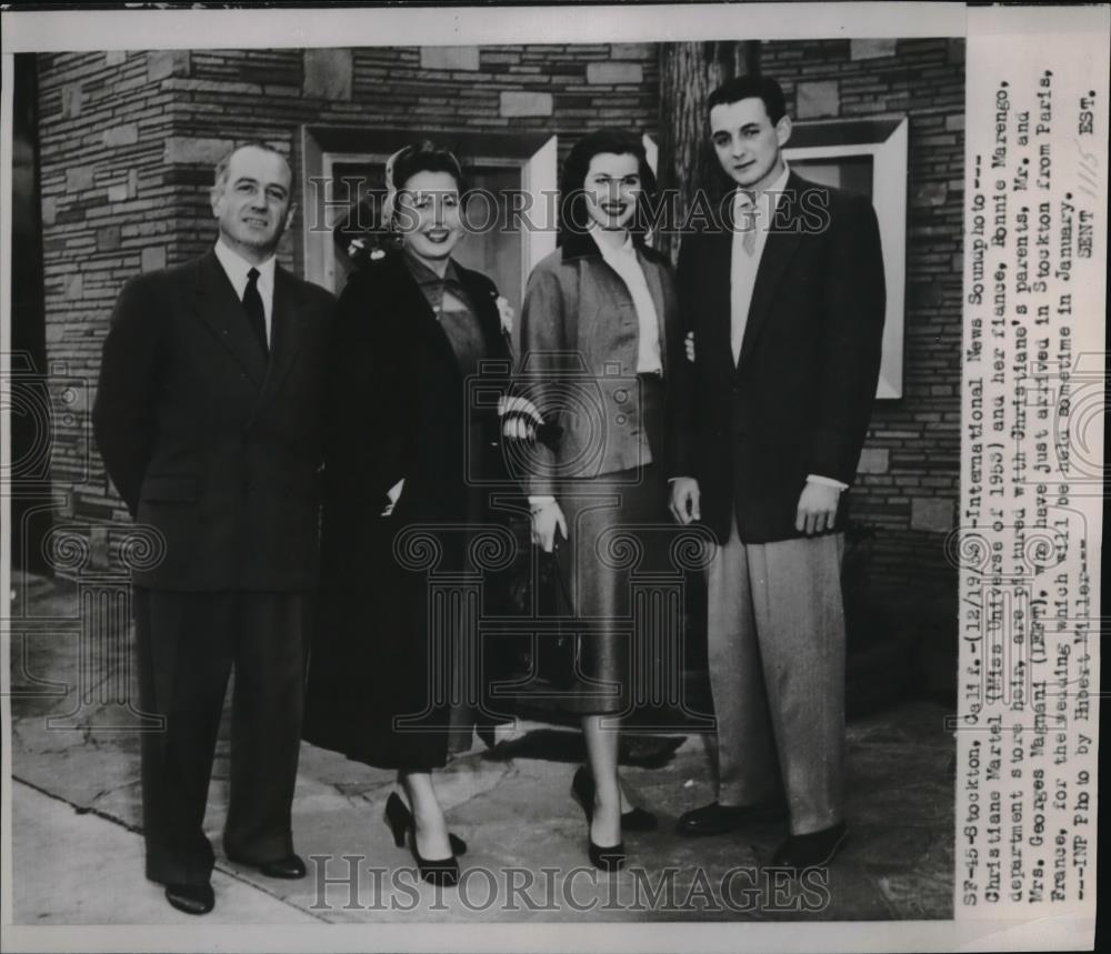 1953 Press Photo Christiane Martel (Miss Universe 1953) &amp; fiance Ronnie Marengo - Historic Images