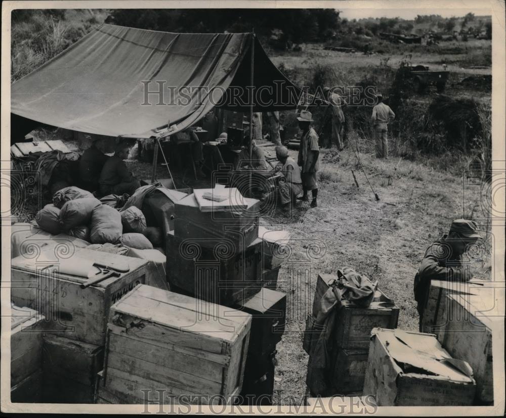 1945 Press Photo Red Cross tent serving as field warehouse behind front line - Historic Images