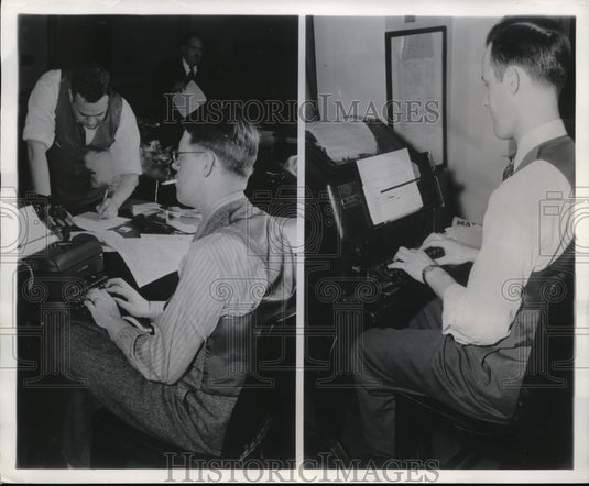1947 Press Photo editing news Listening post - Historic Images