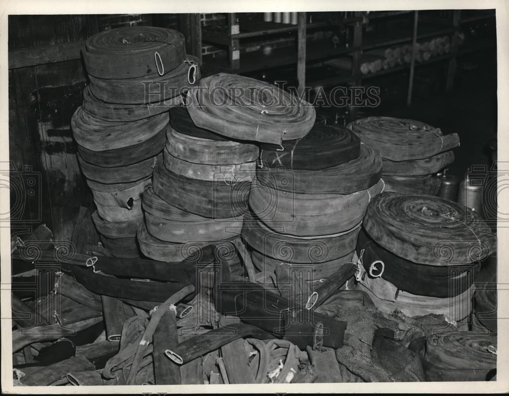 1936 Press Photo Pile of condemned fire hose - Historic Images