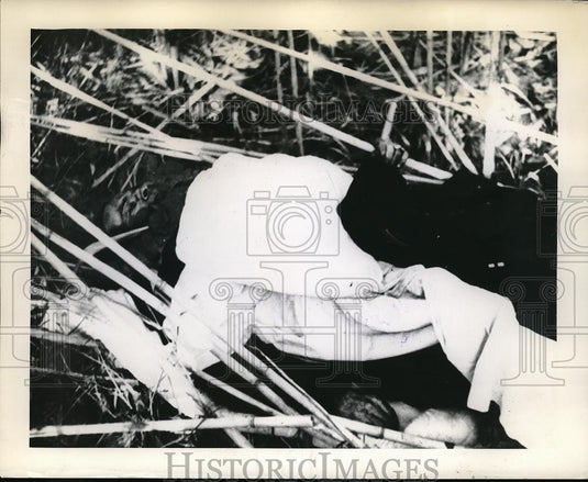 1938 Press Photo Wounded Soldier lying in bamboo patch after explosion - Historic Images