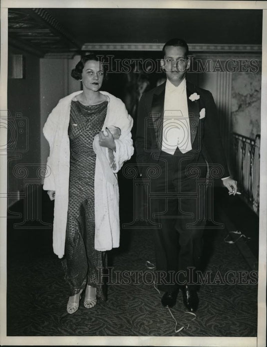 1933 Press Photo Mr & Mrs Stewart Bonnie at Victory Ball at NYC Waldorf Astoria - Historic Images