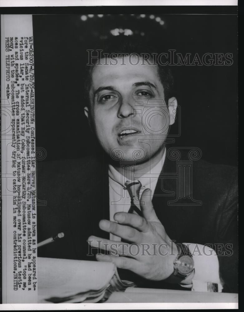 1955 Press Photo Ex communist party, Harvey Matusow at Senate hearing - Historic Images